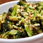 parmesan roasted broccoli with nuts lemon and parmesan cheese