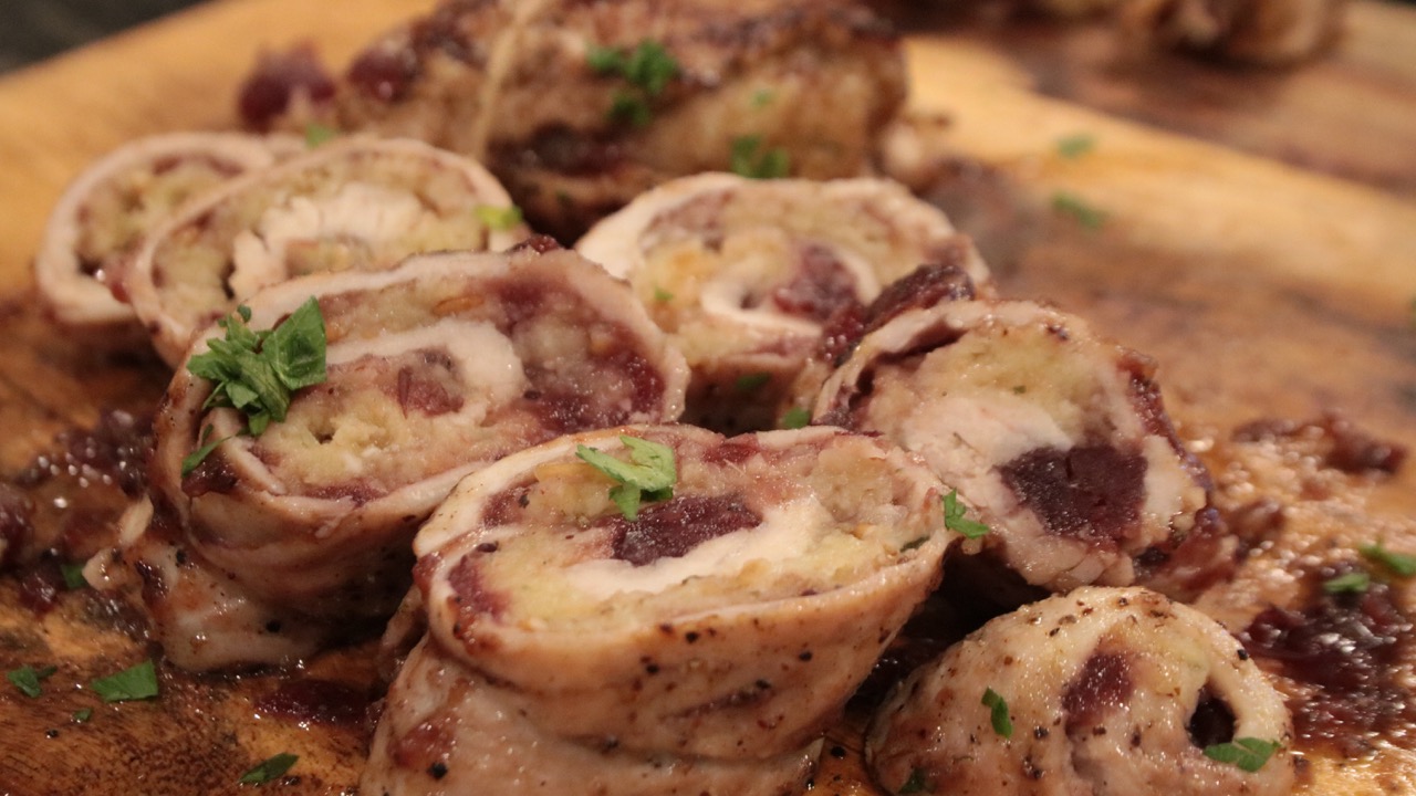 Stuffed Turkey with Stuffing & cranberry sauce