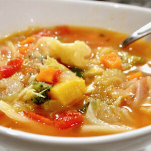 Cabbage soup in bowl