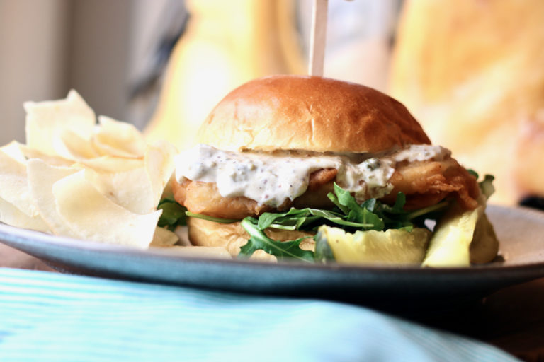 Fried fish sandwich with tartar sauce