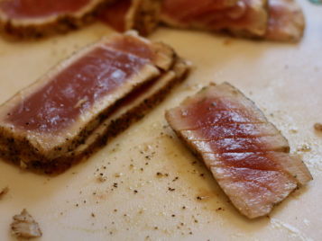 sliced rare grilled tuna