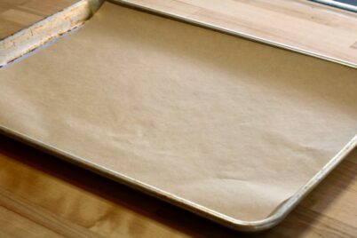 Sheet pan lined with parchment