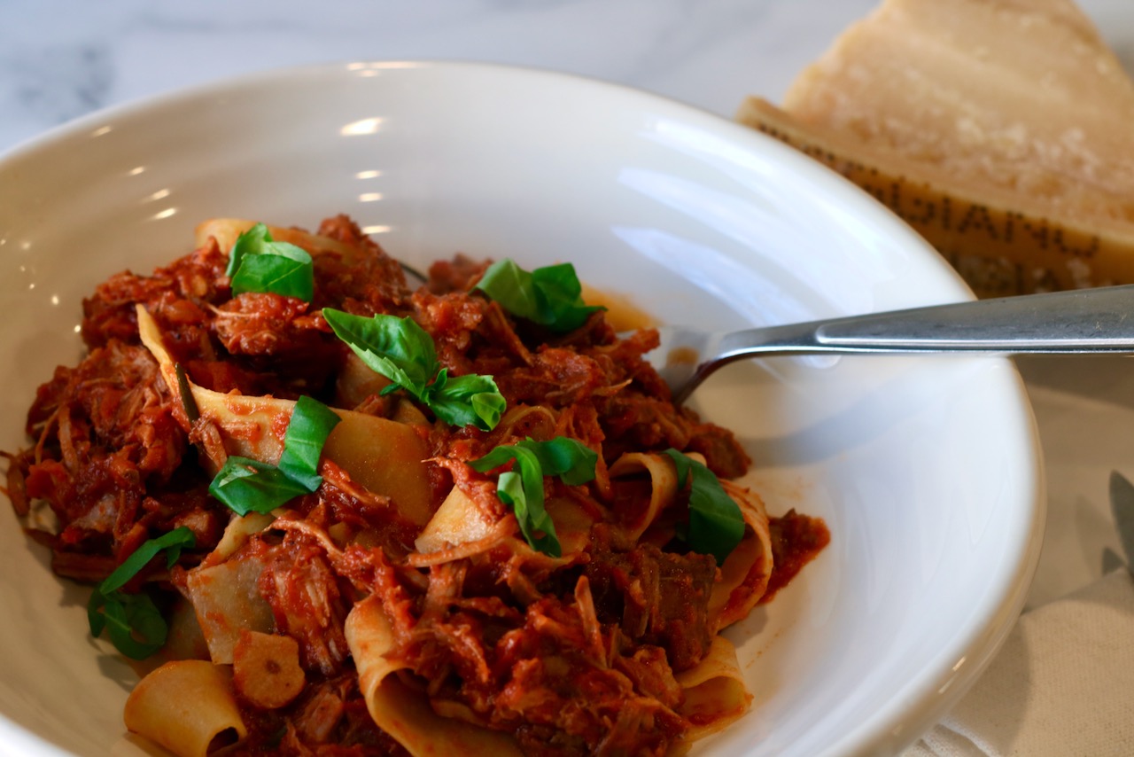 Pappardelle with Pork Ragu and basil