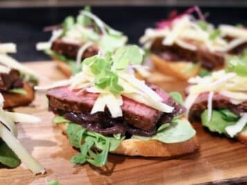 Crostini with Beef Tenderloin & Red Wine Marinated Onions