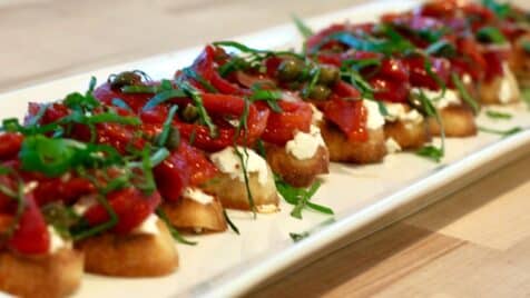 Goat cheese, Red peppers and Caper Crostini