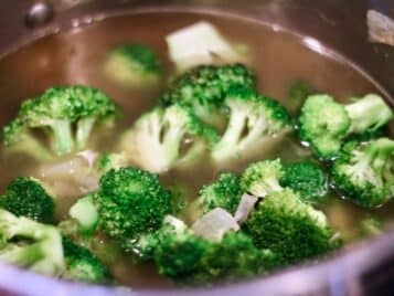 Green broccoli in stock in a pot