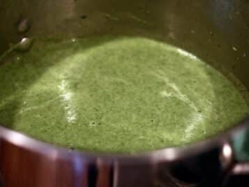 Pureed broccoli soup in a pot