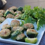Stuffed brussel sprouts with parmesan and herbs on an appetizer plate