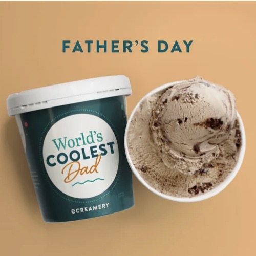 feature image for fathers day with with ice cream container saying "worlds coolest Dad" and cup of ice cream next to it