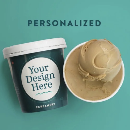 feature image for personalized gift with ice cream container saying "Your design here" and cup of ice cream next to it