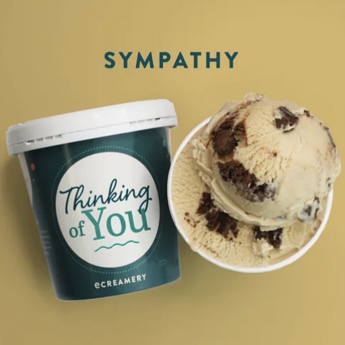 feature image for Sympathy Gift with ice cream container saying "Thinking of You" and cup of ice cream next to it