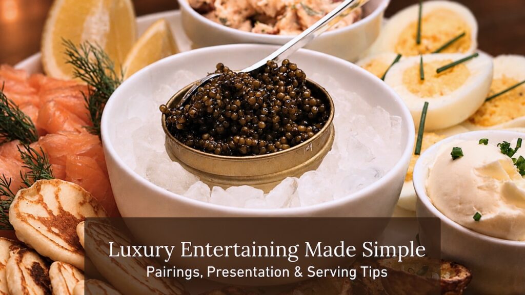 A artfully arranged platter featuring french deviled eggs and caviar