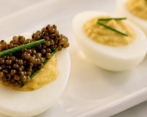 French deviled eggs with and without caviar