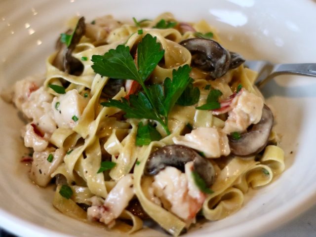 Homemade pasta with truffle butter, mushrooms & lobster