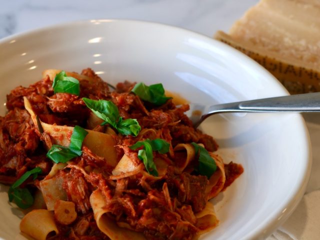 Pappardelle with Pork Ragu Pappardelle with Pork Ragu and basil