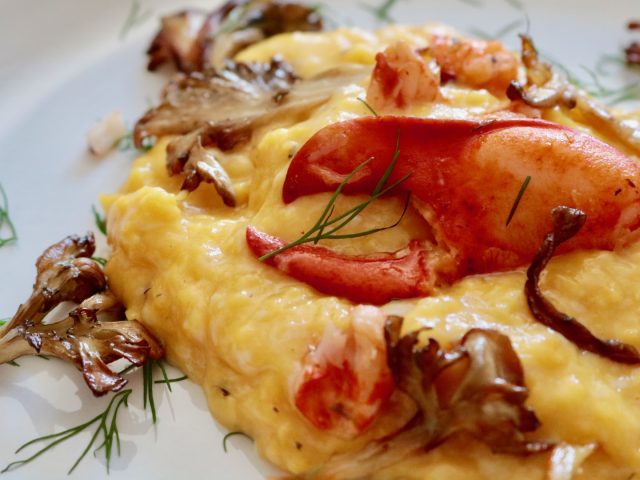 Soft scrambled eggs with lobster
