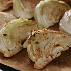 Roasted cabbage wedges on sheet pan